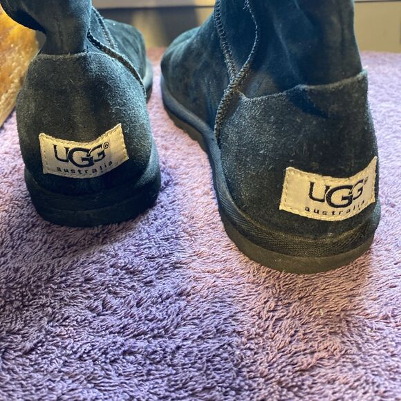 UGG‎ Lo Pro Button Fold Over Boots-Size 7 Black Suede-Sheep Skin Lined-Mid Calf - Picture 9 of 10